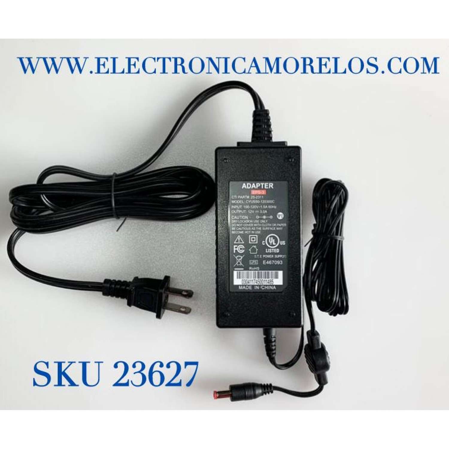 ADAPTADOR CYUS VCA EPS-3 / NUMERO DE PARTE 25-2311 / MODELO CYUS50-120300C / ENTRADA VCA 100-120V～1.5A 60Hz / SALIDA VCD 12V- 3A